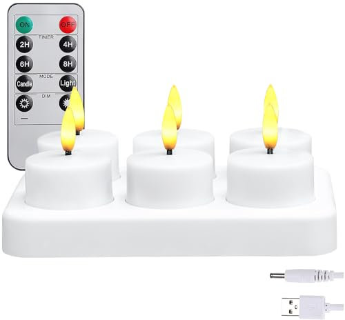 KBIBCK 6er Led Teelichter mit Fernbedienung und Timer, LED Teelichter Wiederaufladbar, Wohnzimmer Halloween Weihnachten für Hochzeit Party Deko