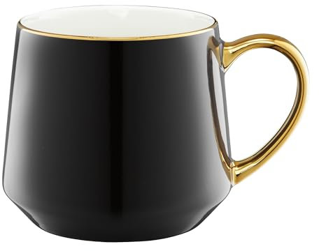 AMBITION Kaffeetasse groß 460 ml Royal Porzellantasse Goldrand für Kaffee Tee Cappuccino schwarz-gold 1 Stück