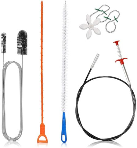 Desatascador de desagües en espiral, 5 unidades, con limpiador de tuberías, cepillo de drenaje y cepillo flexible para limpieza de tuberías en espiral, espiral para cocina, baño, alcantarillado