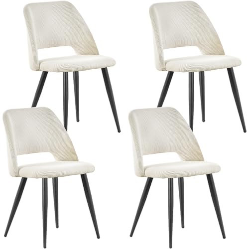 ANVOFONG Chaise de Salle à Manger Lot de 4,Chaise de Cuisine avec Pieds IndéPendants,Chaise Coiffeuse Tapissée en Velours Côtelé,Beige Loungesessel,pour Salle à Manger,Salon,Cuisine,Chambre