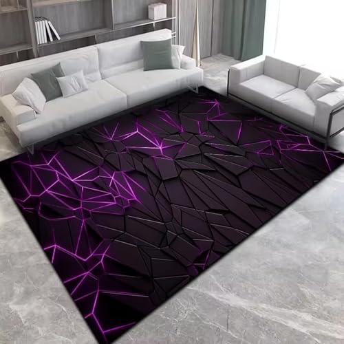 OUZUIU Teppich für Gaming-Zimmer, E-Sport-Teppich, Teppich im Neon-Look, Bunter Teppich, Gamer-Teppich, Lila Teppich, Anti-Rutsch-Teppich, Schwarze und Lila Teppiche 180x240cm Teppich