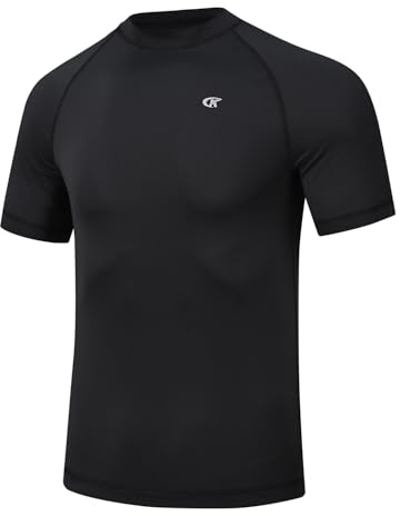 Huayuzh Mens UV Rash Vest UPF 50+ Rash Guards Short Sleeve Swim Shirts Lightweight Quick Drying Surfing Gym Workout Top