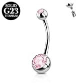 FunZing bauchnabelpiercing titan Silber,Titan 16mm Stablänge Bauchnabelpiercing für Frauen 1 Stück 14G Solid Titan Bauchnabel piercing Barbell Runde Rosa CZ Nabel Ringe für Body Piercing