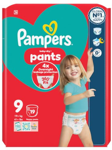 Pampers Baby-Dry Nappy Pants Size 9, 19 Nappies, 19kg+, Essential Pack