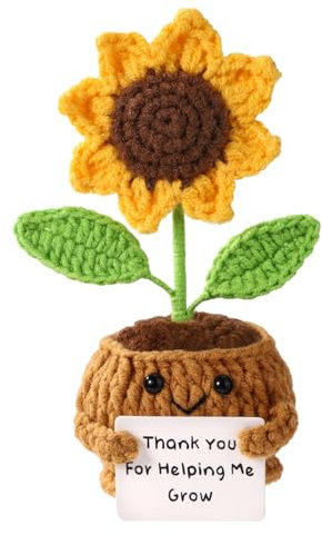 TOYMIS Girasol de Ganchillo, 14cm Hecho a Mano Muñeco Apoyo Emocional Maceta Regalo Inspirador Juguete Positivo de Punto para Cumpleaños Regalos de Año Nuevo Hogar Oficina Automóvil Decoración