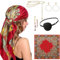 6 Stück PiratenkostüM Damen ZubehöR, Pirate Accessories, Kopftuch Pirat Damen, Piraten ZubehöR Damen, Piraten Kopftuch Damen, Piraten Halskette Schmuck Augenklappe für Karneval Fasching Mottoparty