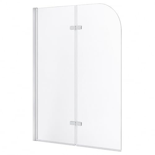 Hebitod Duschwand für Badewanne 100 x 140 cm | 2-teilig faltbar, 6 mm ESG Sicherheitsglas, Transparent, 180° schwenkbar, Aluminiumrahmen