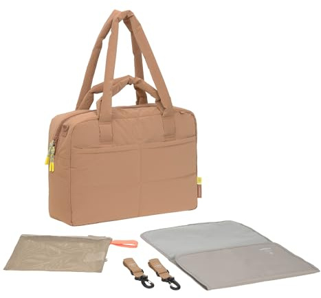 LÄSSIG Baby Wickeltasche mit Tragegriff und Wickelunterlage, Kinderwagenbefestigung, wasserabweisend/GRE Everyday Bag almond