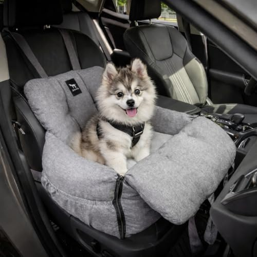 JACKO & CO - Premium Dog Car Seat for Small & Medium Pets up to 25lbs - Machine Washable, Removable Covers, Water Resistant, Clip-On Leash, Front or Back Seat Use (Ultra Premium, Grey Small 1-25lbs)