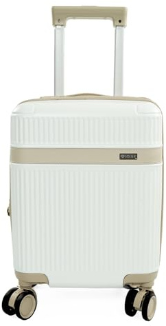Solier Handgepäckkoffer Hartschale – Kabinenkoffer für Flugzeug mit 4 Rollen, Zahlenschloss und Teleskopgriff – Hardcase Trolley (Creme, 16' XS)