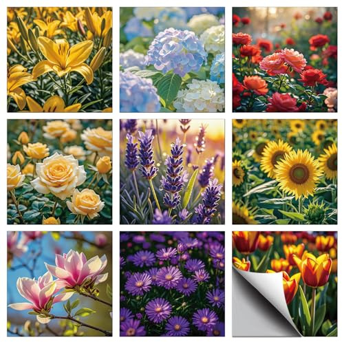 CHGCRAFT 36 Pz 9 Stile Tutti i tipi di fiori Adesivo per piastrelle Rose Girasoli Adesivi per piastrelle Impermeabile per cucina bagno Wall Art 4×4 pollici