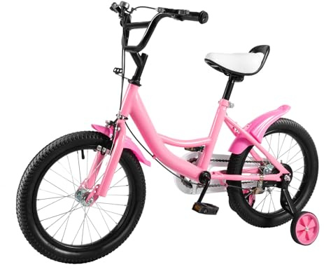 DAOHHFO Vélo enfant de 16 pouces pour garçons et filles de 5 à 8 ans - Hauteur réglable - Avec roues stabilisatrices - Alliage d'acier au carbone