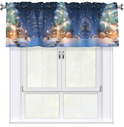 WZYWHJ Le tende corte con stampa dell'albero di Natale innevate sono durevoli, trasparenti e facili da installare, misurano 52 x 18 cm (larghezza x lunghezza)