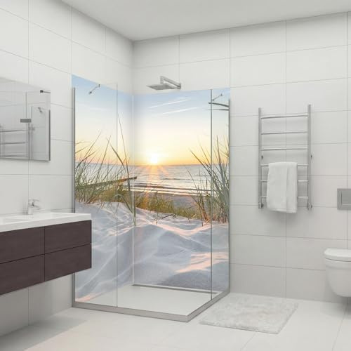 dedeco 2tlg. Duschrückwand Sonnenaufgang V1 90x200cm Aluminium 3mm classic | Duschrückwand & Badrückwand aus Aluverbundplatte classic – fugenlos, wasserfest, pflegeleicht, als Fliesenersatz