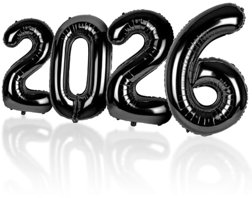 LAPONO Ballons Anniversaire 2026 ans Noir, 83cm Geant Ballon Chiffre Helium Ballon Vole Gonflable Numéro Decoration Aluminium pour Fille Garcon Enfant Décorations de Fêtes D'anniversaires