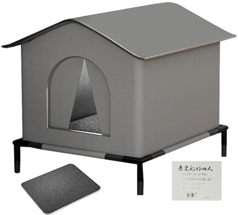 Large Outdoor Cat House Waterproof Insulated, 40cm Cat Shelter Outdoor Cats House Weatherproof With Elevated Base And Mat And Doors, Warm Pet Kitten Nest Cave Pet Bed For Patio Backyard Garden