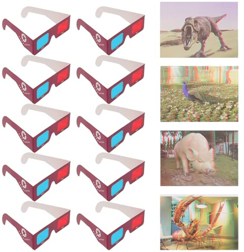 SEWACC 10PCS Red Blue Movie Glasses Cardboard Stereoscopic Eyewear Fit Lightweight for Adults Stem Science Experiments Comic Books Home Entertainment