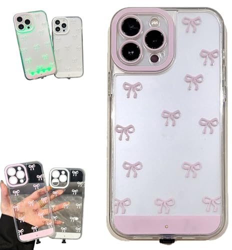 LED Bowknot Phone Case, Light Up Phone Case, LED Flash Protective Cover Built-in Light Up Phones Cases for iPhone X/11/12/13/14/15/16/17, Slows in Sync with Your Calls (Pink,for iPhone 17)