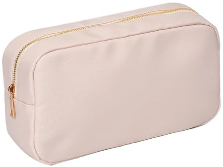 Kosmetiktasche Letter Patch Custom Travel Cosmetic Bag Personalized Nylon Pouch Toiletry Chenille Makeup Toiletries Girl für Frauen(Champagne,M)