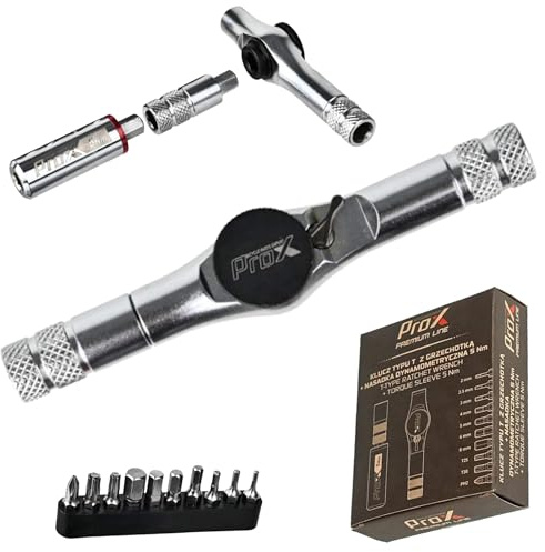 ProX Drehmomentschlüssel T-Typ, 5Nm, 13 Elemente, Schwarz, Aluminium CNC/Stahl, 99mm, 80g, Set mit Ratsche und Bits, Magnetsteckdose