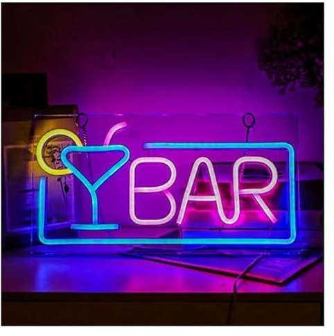 DIEXVON Néon Bar avec enseignes lumineuses au néon, bouteille de bière en verre éclairage, idéal pour club, bistro et soirée(C)