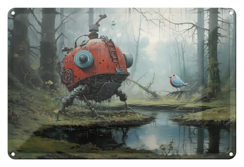 Wallario Blechschild Wandbild aus Metall Begegnung im Nebel - 20 x 30 cm in Premium-Qualität: Brillante Farben