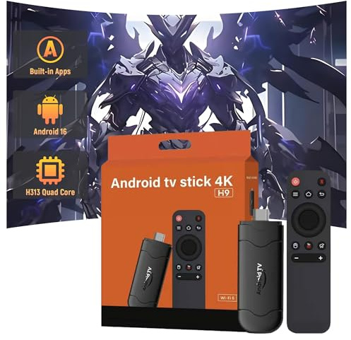 H9 Android TV Stick, Android 16.0, HD Smart TV Stick, Processore Quad‑Core H313, 2 GB RAM, 16 GB ROM, Supporta Wi‑Fi, Dispositivo TV Internet Plug and Play per Home Theater e Viaggi