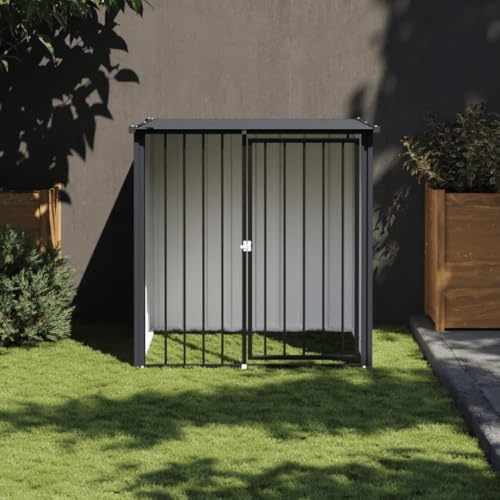 Stahl Hundehütte für Welpen Sicherheit mit wetterfestem Dach in Schwarz, Verzinkter Stahl 110x103x109 cm