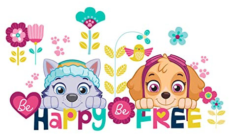 RoomMates RMK3662SCS Wandaufkleber mit Zitat Paw Patrol, Skye und Everest Be Happy, zum Abziehen und Aufkleben