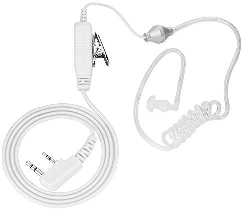Zerone 2 Pin Covert Acoustic Tube Headset Earphone Earpiece Noise Cancellation Low Radiation with PPT Key Mic for 2 Way Radio Walkie Talkie - White