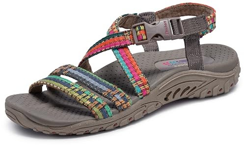 Skechers Femme Reggae – Sew Me – Bride arrière tissée bohème à lanières Sandale, Taupe Multi, 39 EU