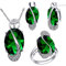 Uloveido Mode platiniert große ovale grüne Geburtsstein Anhänger Halskette Pierce Ohrringe zierliche Birthstone Ring Partei Schmuck-Set für Freundin T472