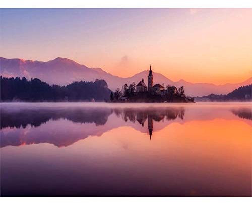 Wee Blue Coo Lake Bled Island Slovenia Art Print Poster Wall Decor Kunstdruck Poster Wand-Dekor-12X16 Zoll