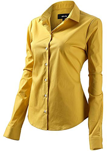 Chemise Femme Manche Longue Basic, Chemise Femme Casual ELégant Bureau Tunique Femme Mode Tee Top Haut Blouse (EU38,Jaune)