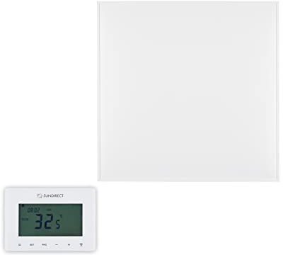 Sundirect PE350 Plus 60x60cm - 350 Watt Fern-Infrarotheizung + Smart1.0 Aufputz Thermostat batteriebetrieben - Wand- oder Deckenmontage möglich