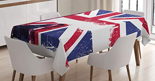 ABAKUHAUS Union Jack Tischdecke, Land Kultur Alt, Druck mit Klaren Farben ohne Verblassen Waschbar für innen oder Außen Bereich, 140 x 200 cm, Rot Blau
