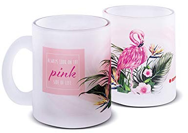 ROTPUNKT Tasse en verre dépoli avec motif flamant rose - Lavage à la main recommandé - Contenance de 300 ml - Grande anse (motif 4, verre dépoli 1 tasse).