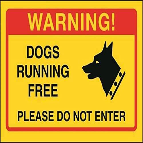 V Safety Dogs Running Free, Please Do Not Enter Sign - 150mm x 100mm - Yellow Self Adhesive Vinyl