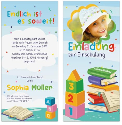 Kartenmachen.de Personalisierte Einladungskarten zur Einschulung individuell mit Foto - Bauklötze