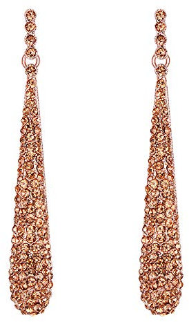 Clearine Orecchini Donna Cerimonia Sposa Elegante Cristallo Goccia con perline Lungo pendenti per Colore champagne Rose Oro-fondo