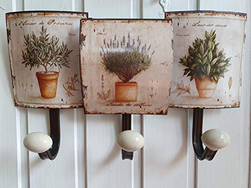 Arinosa Wandhakenleiste Eisen mit 3 Haken Shabby Chic Mediterran Vintage H 21x B 39 cm