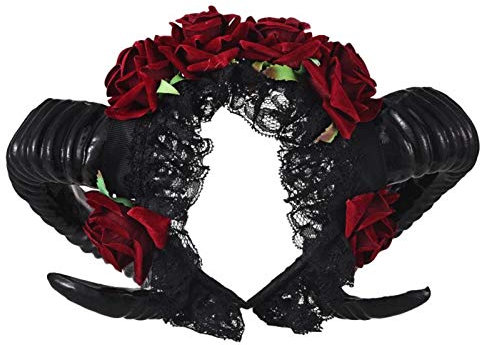 Ro Rox Gothic Ram Horns Sinister Evil Headband Roses Garland Satanic Headpiece - Red Roses