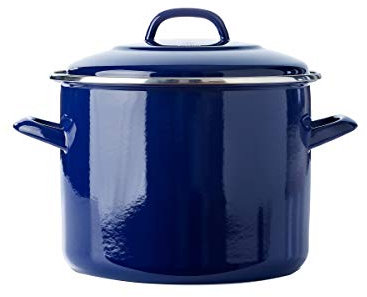 BK Indigo Holländisches Erbe Deutscher Emaillierter Suppentopf mit Deckel mit PFAS-Freier Keramik-Antihaftbeschichtung, 24 cm/8,7 Liter, Induktion, Spülmaschinenfest, Backofenfest, Kobaltblau