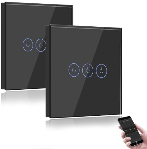 BSEED Interruptor de Pared WiFi,Interruptor Smart 3 Gang 2 Vías con Pantalla Táctil Negro,Compatible con Alexa y Google Home, Control de APP y Función de Temporizador-2 Paquete【Se necesita Neutro】