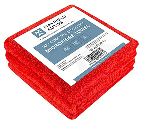 Mayfield Edgeless Microfibre Cloths x3 – 480gsm, 40cm x 40cm, Plush Buffing & Drying