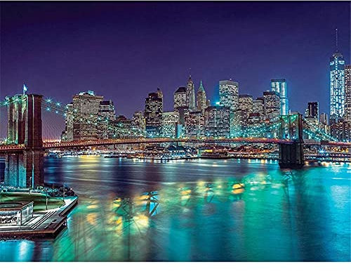 DIY 5D Diamant Painting Bilder Full Groß Skyline von New York Diamant Gemälde Malen nach Zahlen Kit Diamant Malerei Mosaik Kreuzstich Strass Gemälde Wall/Eingang/Büro Dekorationen 40x60cm