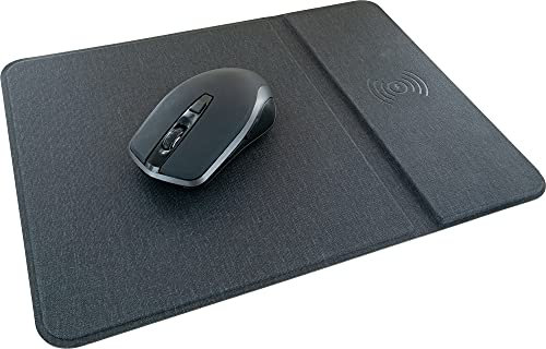 SCHWAIGER 660098 QI Tapis de Souris avec Souris sans Fil Compatible QI Chargeur à Induction Station de Charge inductive Indicateur de Charge LED Revêtement antidérapant sans Fil USB-C