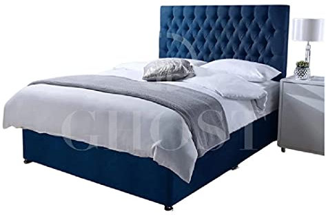 GHOST BEDS Florence Divan Bed Set + 10 Luxury Orthopaedic Mattress + Free Matching 24 Headboard (Blue, 3FT Single)