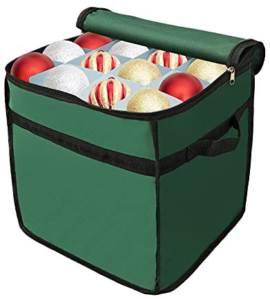 Atroy - Contenitore per decorazioni natalizie, contiene fino a 64 palline decorative per feste, 30 x 30 cm, con divisori e manico (verde)