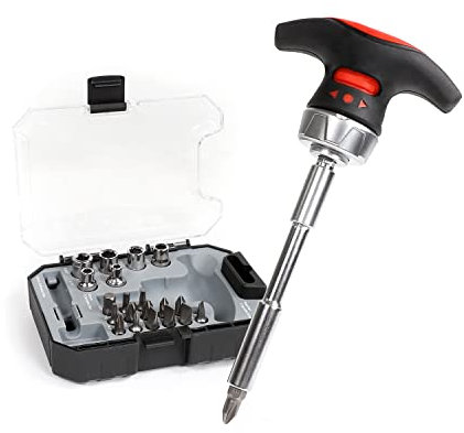Ratcheting Muti Screwdriver Bits Sockets Set Mini Magnetic Racheting T-handle Torx Slotted Phillips Square Screwdriver Set Tools Set 24-piece with portable case for home dorm